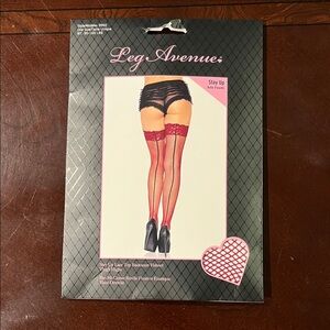 NWT Leg Avenue Red Fishnet Thigh Highs with backseam